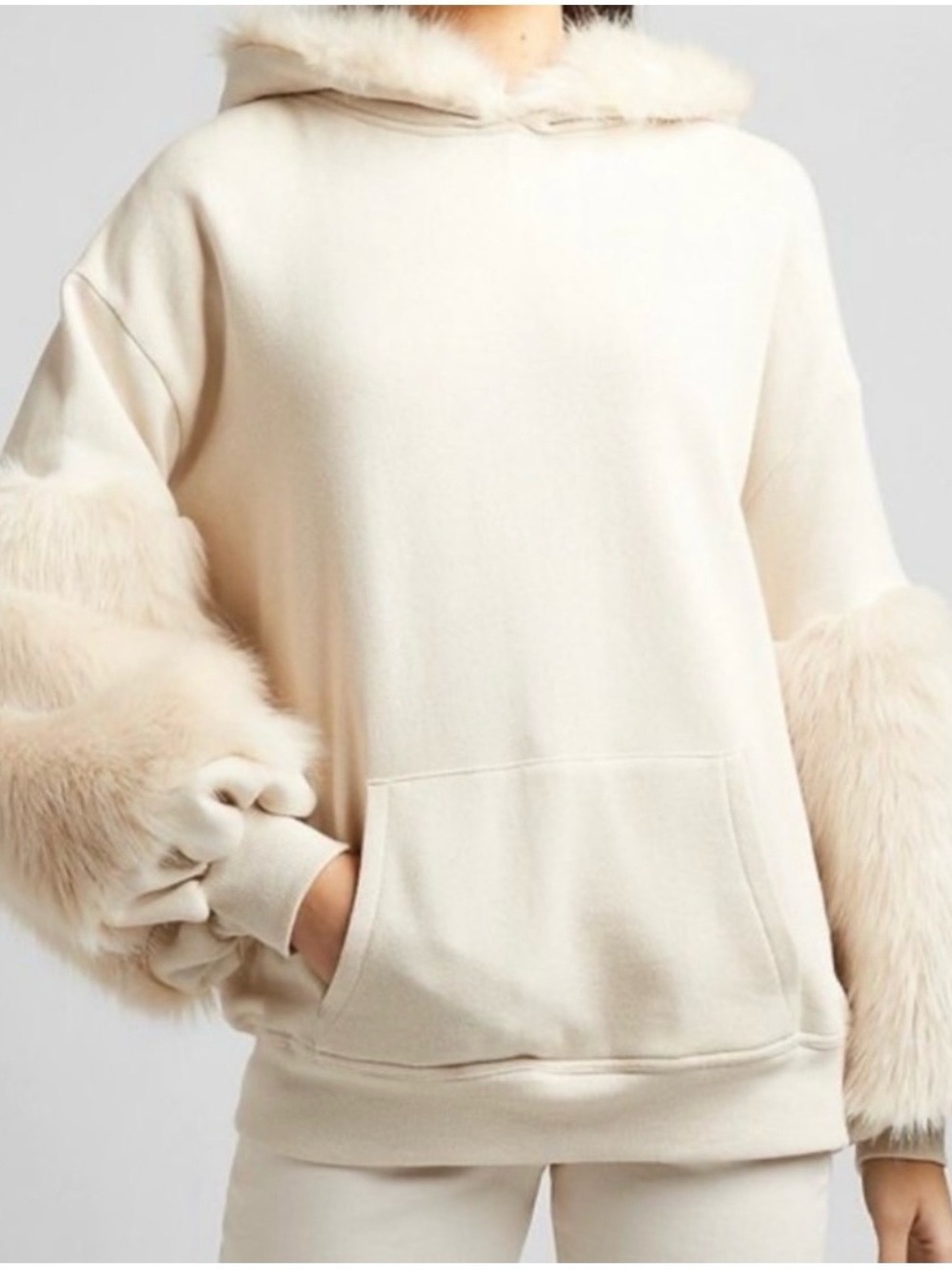 Express Cream Faux-Fur Trim Hooded Sweatshirt - new w/tags